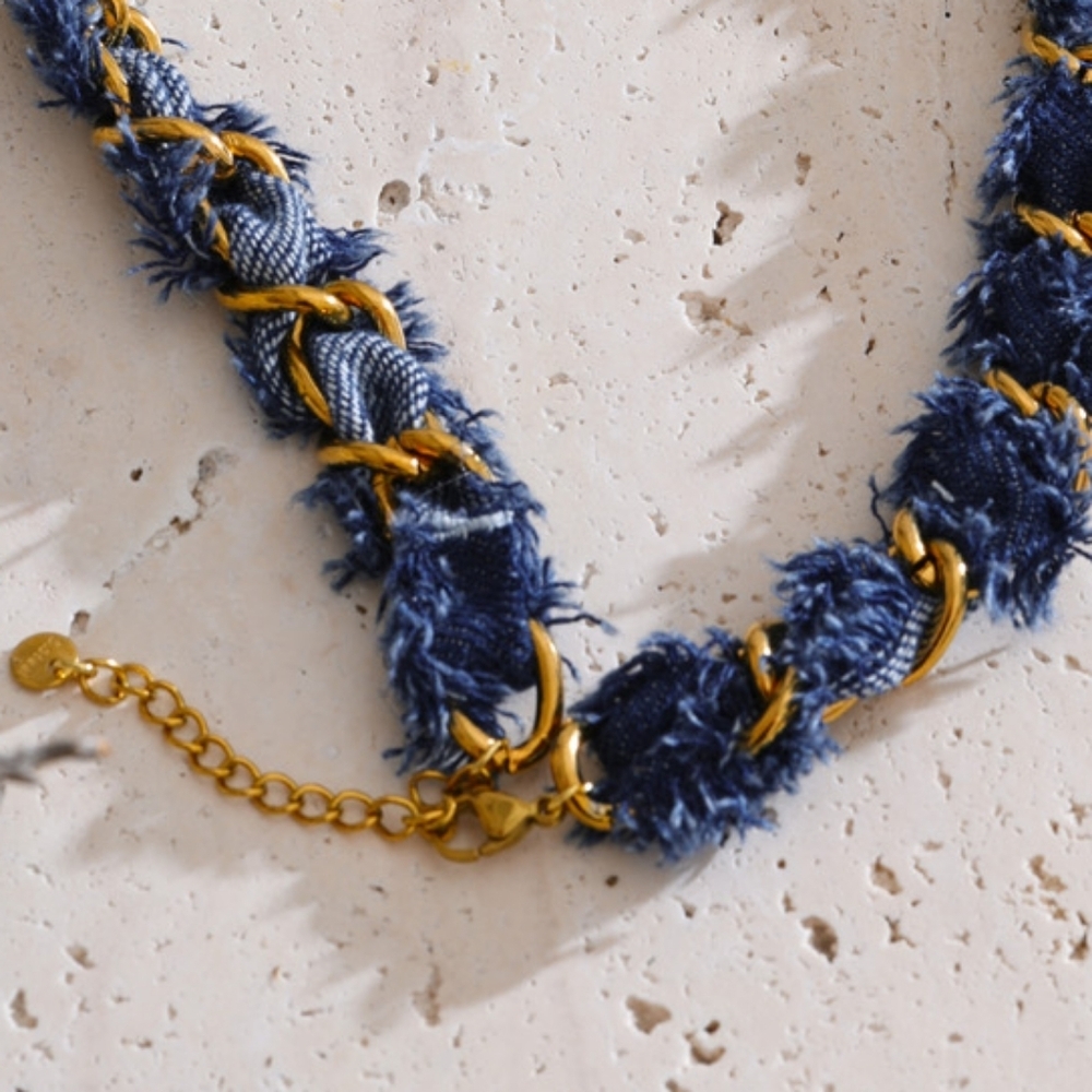 New! Denim Leopard Charm Necklace 18k Gold Plated | NWOT - Picture 4 of 8
